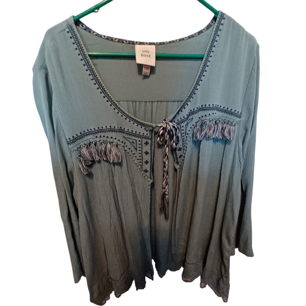 Knox rose fringe tie cardigan western size xxlarge sage green
